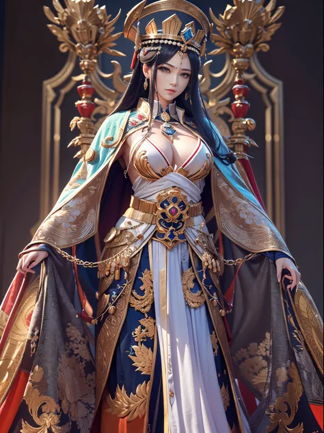 ((beauty of the emperor))、8K high image quality、Ultra-realistic details、masutepiece、3d rendered、Sexy costume with wide open chest、A detailed face、Detailed body、Detailed limbs、Best Quality、Best style、