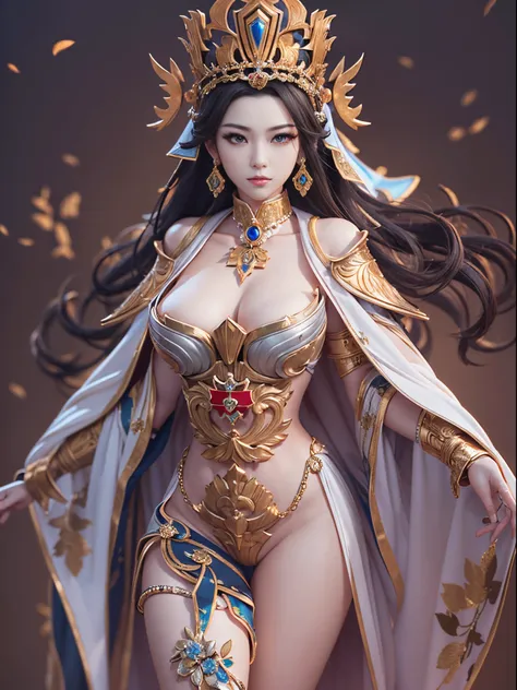 ((beauty of the emperor))、8K high image quality、Ultra-realistic details、masutepiece、3d rendered、Sexy costume with wide open chest、A detailed face、Detailed body、Detailed limbs、Best Quality、Best style、