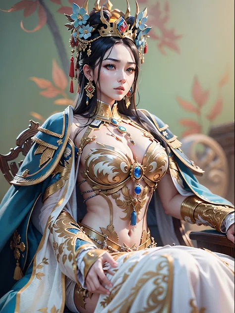 ((beauty of the emperor))、8K high image quality、Ultra-realistic details、masutepiece、3d rendered、Sexy costume with wide open chest、A detailed face、Detailed body、Detailed limbs、Best Quality、Best style、