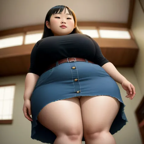 Giant thick Asian girl looking down you