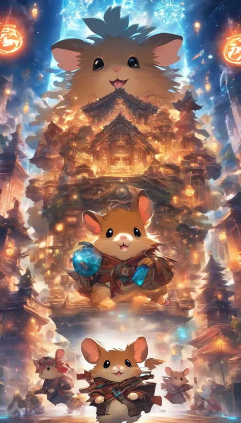 (masterpiece, best quality), anthropomorphic hamster, adventurer gear with elaborate details, rpg style, secret temple, glowing runes, mysterious, dynamic lighting