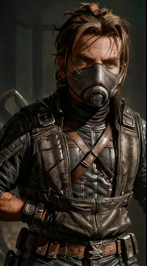 ((bradley cooper)) as kabal from mortal kombat, solo, short ponytail, (face covered by a respirator:1.2), wears a wasteland outf...