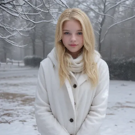 Beautiful 19 year old blonde in the snow