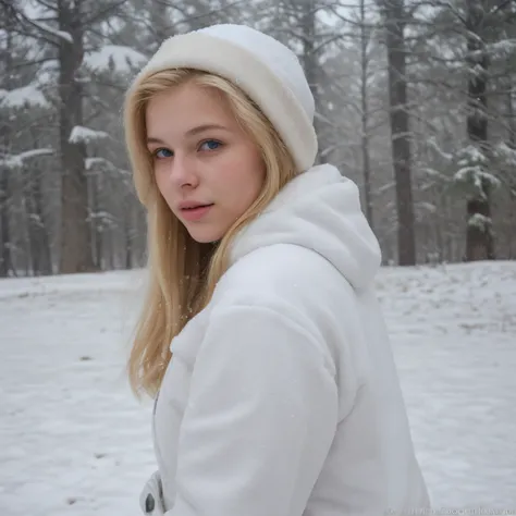 Beautiful 19 year old blonde in the snow