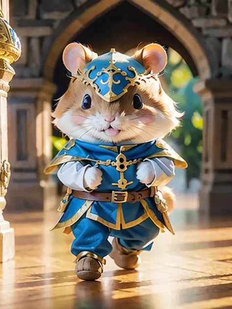 a cute hamster illustration, brave warrior, medieval style, 3d animation