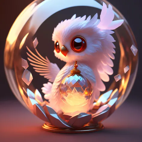 There is a white owl sitting in a glass ball, Cute and detailed digital art, Cute 3d rendering, lovely digital painting, Glowing white owl, adorable digital art, Stylized 3D rendering, glowing owl, stylized 3d render, 3d render digital art, Mechanical cute...