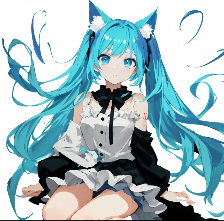 Chica anime con cabello azul y orejas de gato con un vestido negro., Chica anime con orejas de gato, Anime Moe Artstyle, linda Catgirl de anime, Anime Catgirl, Hermosa Catgirl de anime, Muy hermosa chica anime, Mikudayao, Anime style. 8k, gato anime, Chica...