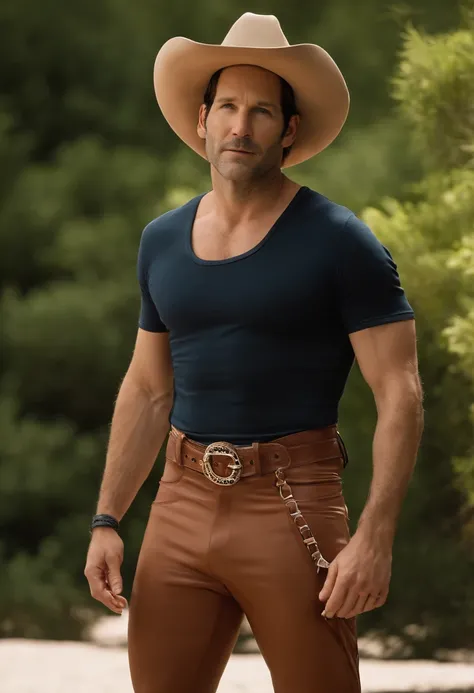 paul rudd, jockstrap, wearing a crop-top male nude with a cowboy hat, naked, full body, a crop top, HD 8k high quality, gay, cropped t-shirt