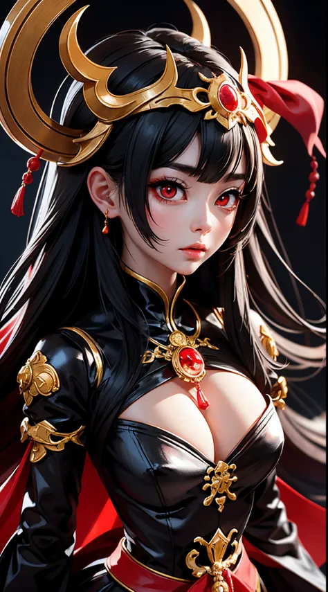 She is the demon god of King Enma、beautiful countenance、Red eyes、Big eyes、