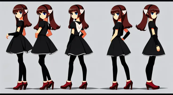 2D style, Little girl, Full body, Stand, Font view, Side view, Back view