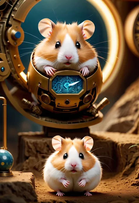 (future hamster:1.5)，Hamster from the distant future，There is a cute hamster。Hamsters are short and strong，The fur is very smooth，Have a pair of smart and curious eyes。Hamsters live in an era of rapid development of smart data，Hamsters face unprecedented c...