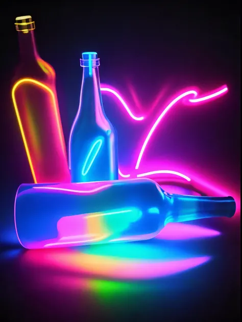 Introduce a neon glow effect around the bottle to create a futuristic and stylized appearance.
Experiment with different colors and intensities for the neon glow. Give a glossy glow to bottle