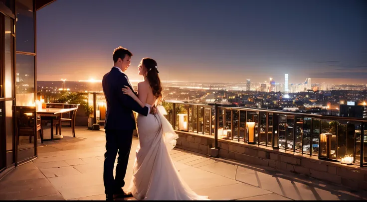 modern young couple, Dress formally, Business suit, dress cityscape, nighttime scene, skyscrapper, window rose, inner strength, Romantic hugs, Candlelight dinner staring into each other&#39;s eyes, Wineglass Beach House, Seafront, mountain view crying, wal...