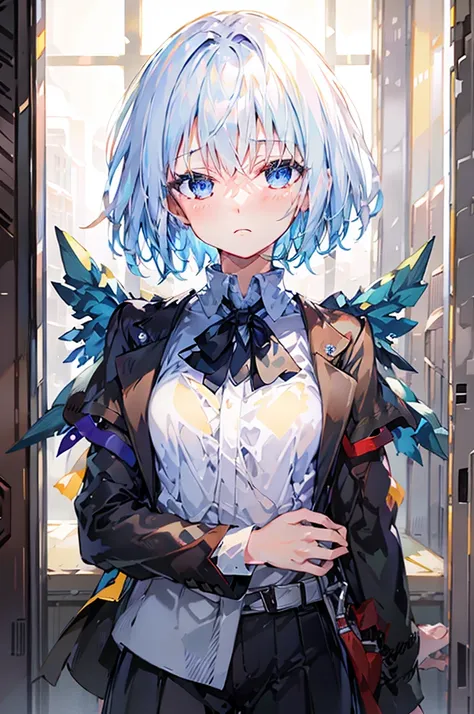 anime - style image of a woman with blue hair and a black jacket, an anime portrait of cirno, high detailed official artwork, from arknights, official artwork, detailed digital anime art, cirno, trending on artstation pixiv, digital art on pixiv, guweiz on...