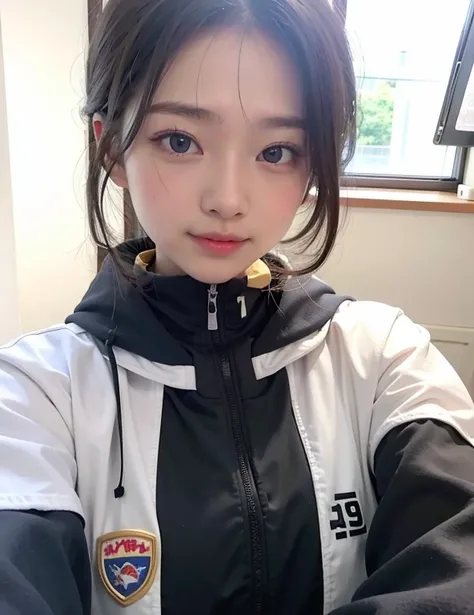 There is a young woman in uniform, wearing track and field suit, xintong chen, Cute girl in tank suit, wenfei ye, kanliu666, li zixin, pengzhen zhang, profile picture 1024px, jinyiwei, 8K selfie photo, Anime girl role play, qichao wang，ssmile，bobo head，Nic...