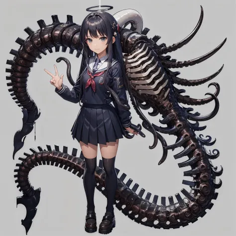 Tentacle Girl. she&#39;s a mechanical tentacle. Knife at the tip of the tentacle. spine-like design. Japan school uniform.