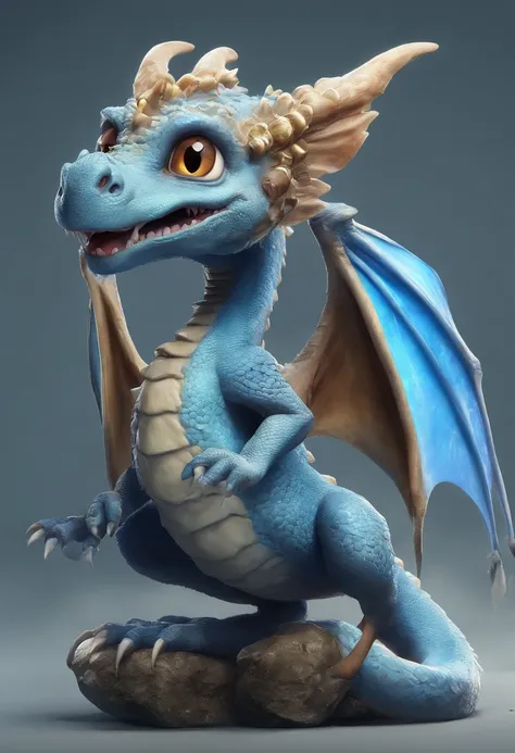 A cute little blue dragon with big eyes,Cartoon character cute little dragon, newly hatched dragon, lovely digital painting, adorable glowing creature, adorable creature, cute character, Cute 3d rendering, as an anthropomorphic dragon, But as an anthropomo...