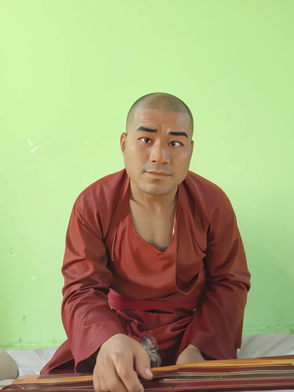 arafed monk sitting on a bed with a red robe, portrait of monk, buddhist monk, full body picture of a male monk, monk, monk meditate, around 1 9 years old, buddhist monk meditating, 4 0 years old man, 2 1 st century monk, fisting monk, a photo of a man, so...