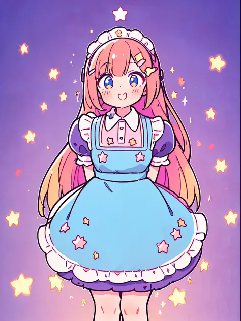 (masterpiece:1.2), best quality, highres, original, (extremely detailed:1.2), ultra-detailed, wallpaper, perfect lighting,(extremely detailed CG:1.2), 8k, (cute illustration, cute style, kawaii), 1girl, solo, maid, long hair, (multicolored hair, open the m...