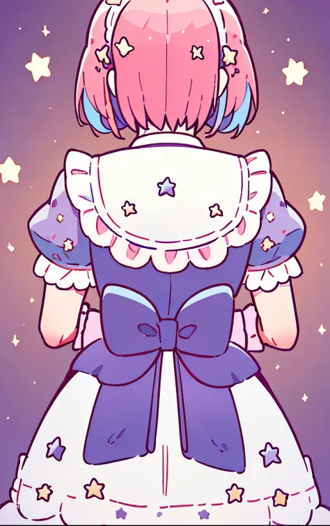 (masterpiece:1.2), best quality, highres, original, (extremely detailed:1.2), ultra-detailed, wallpaper, perfect lighting,(extremely detailed CG:1.2), 8k, (cute illustration, cute style, kawaii), 1girl, solo, maid, short hair, (multicolored hair, maid hair...