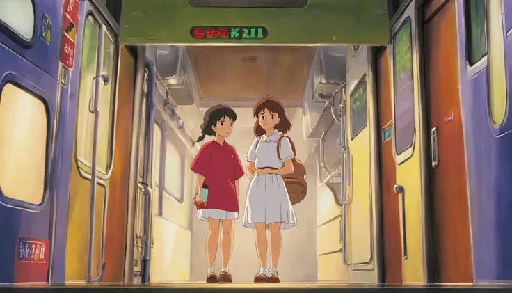 Anime character wearing red shirt and white skirt standing in front of white background, Ghibli animation style, Ghibli animation style, studio ghibli and shinkai makoto, chihiro! fujisaki, heroines 👀 :8, studio ghibli anime screenshot, heroines, Iwakura C...