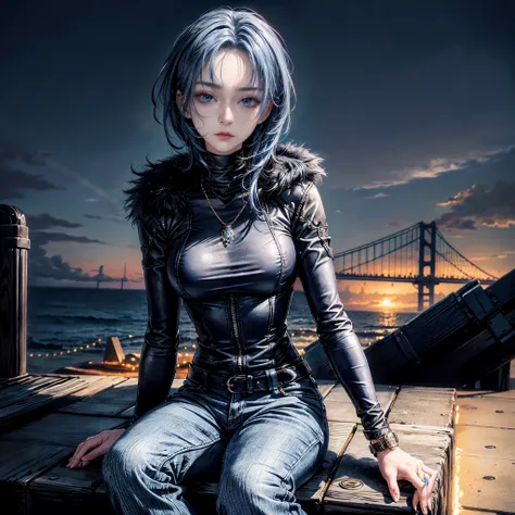 Cinematic lighting、16k picture quality、highlydetailed skin、masutepiece,(1girl in, Solo)、Best Quality,cyberpunked,(1beautiful woman、Detailed beautiful facial features、Medium Hair、Blue hair、blue eyess:1.3)Rosary Necklace、(Throat exposure:1.5)
BREAK is knit t...