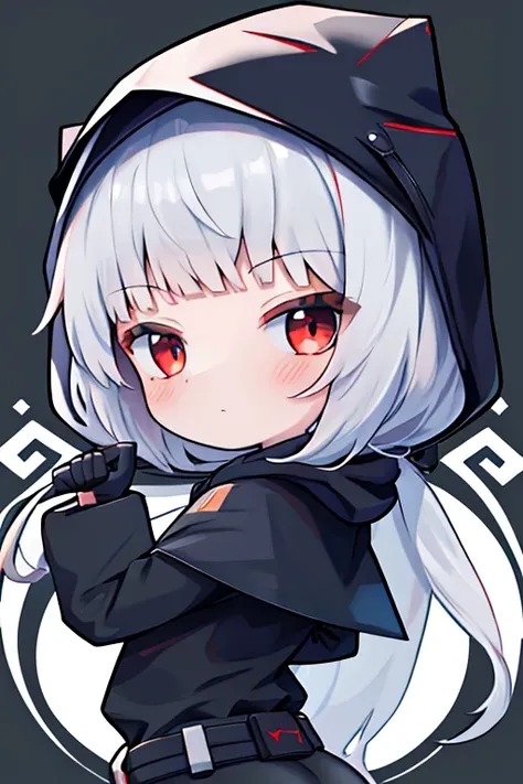 masutepiece, best quality, 1girl in, solo, donicke, black cloak, hood up, ass, black shirt, gloves, long sleeves, (chibi)