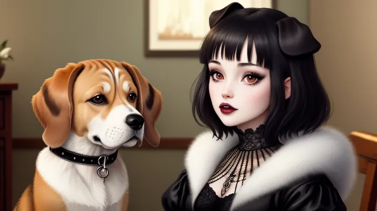 Goth princess with a beagle