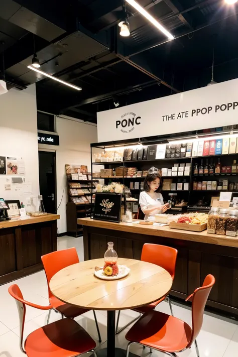 Create a pop-up store，A Spicy Prince pop-up shop built with building blocks，The entire store is made of building blocks in the shape of a crown.，There are shelves for merchandise inside，Checkout cashier，There is also a tasting area where you can try spicy ...