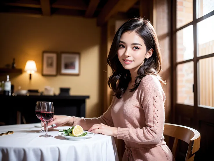 (64k uhd、nffsw、top-quality、​masterpiece:1.2)、(realisitic、Photorealsitic:1.37)、ultra-detailliert、wine glasses、enjoying a glass of wine、a matural female、Two cute women、(Slim Faces)、(Slim body)、（brawn hair）、(short-cut)、smiling french woman、happy italian girl、...