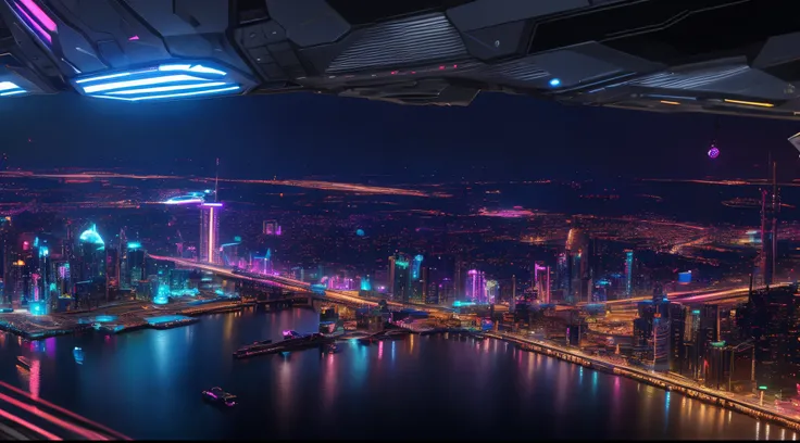 (best quality,16k,hdr,ultra-detailed,highres,masterpiece:1.2),complex,hyper-detailed,space city,neon,particle effects,ray tracing,cinematic lighting,background