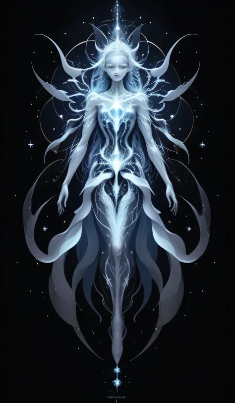 a close up of a person standing in front of a black background, cosmic horror concept art, no plano astral ) ) ), astral etherea...