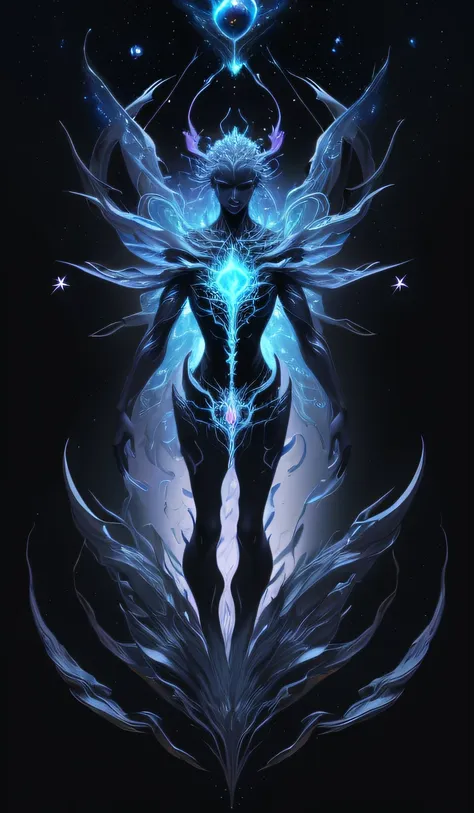 a close up of a person standing in front of a black background, cosmic horror concept art, no plano astral ) ) ), astral etherea...