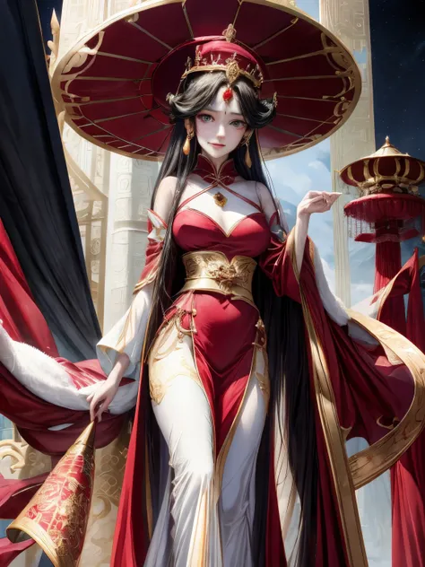 a close up of a woman wearing a red dress and a red hat, trending at cgstation, trending on cgstation, a beautiful fantasy empress, ((a beautiful fantasy empress)), chinese style, red and golden color details, inspired by Huang Ji, red adornments, red ador...