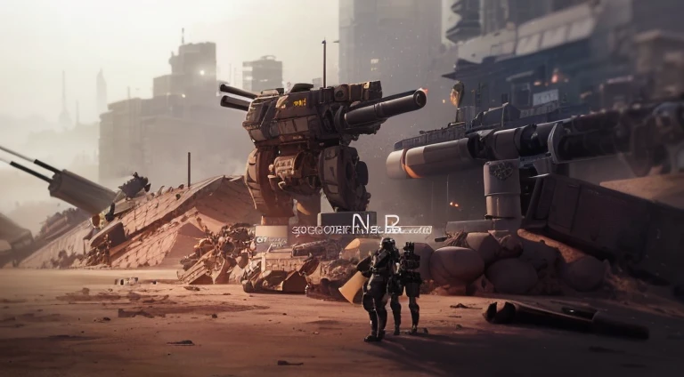 there is a robot that is standing on a platform with a gun, NieR Automata spaceship style, Armored Core V on the ground, Armored Core V, NieR Automata 2b stills, Armored Core V, Screenshot of Nier Automata, soldiers and mech fight, Neil 2b, Abandoned mecha...