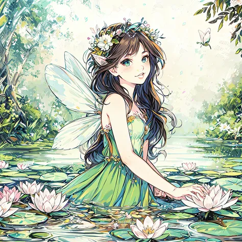 beautiful fairy princess in a lily pond