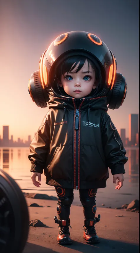 Extraordinary wide portrait of microscopic unknown little small adorable cyberpunk alien species over orange tech style of high tech fashion professional photography, 8k, adorable