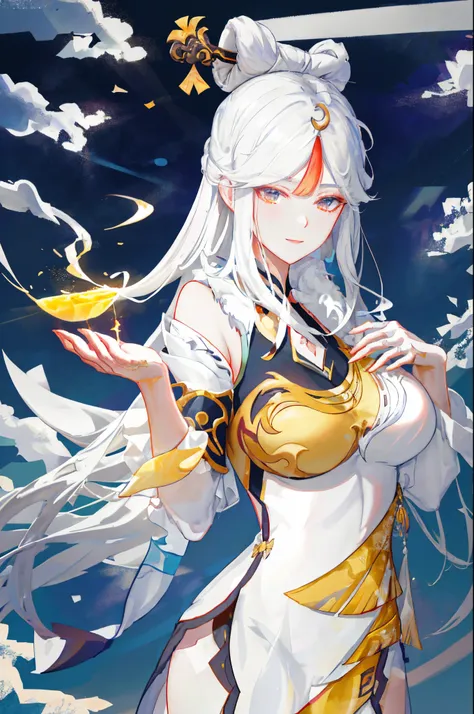 One in a white dress、closeup cleavage, white-haired god, 《the first god》Ke Qingyu, Kushatkrenz Key Artistic Women, palace ， A girl in Hanfu, guweiz, 《the first god》Zhongli in Zhongli, Guviz-style artwork, drank, guweiz on pixiv artstation