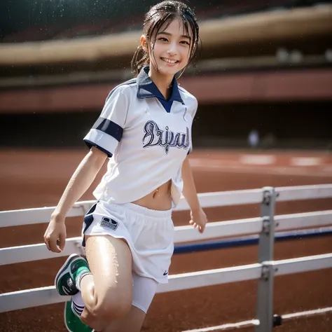 ((Beautiful Japan Girl:1.3)) ((Wear an athletics uniform:1.4)) ((Track and Field Arena:1.3)) ,((Wet body:1.4))  ((Thin_fabric:1.4))  ((Large breasts:1.2)) ((close-up:1.2)) Best Quality,masutepiece,超A high resolution,(Photorealistic:1.4),Raw photo,(Authenti...