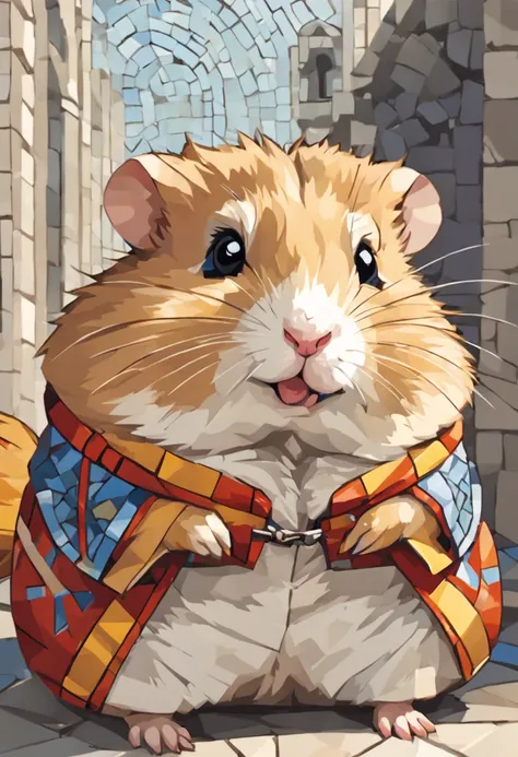 Portrait of A hamster Adventurer in mosaic style