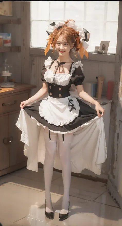 the maid outfit，white ass pantyhose，white stockings，thick white pantyhose，thick white dance socks，without wearing shoes，colossal...