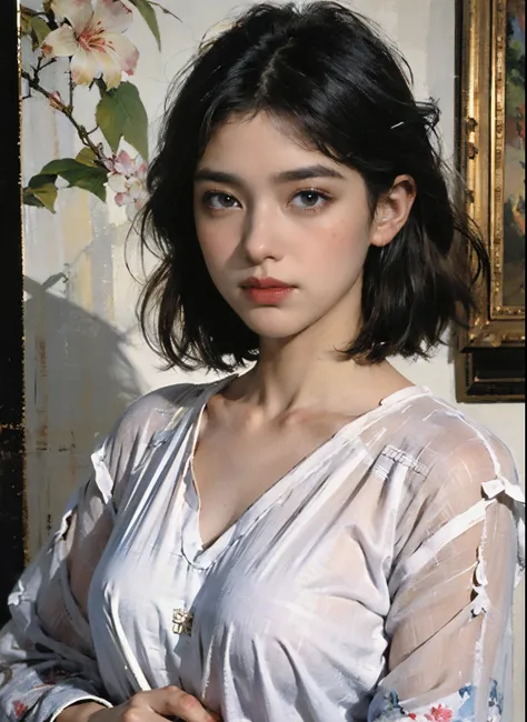 high high quality，tmasterpiece，tmasterpiece，Delicate facial features，Delicate hair，Delicate eyes，Delicate colored hair，4k画质，Brilliant light and shadow，dingdall effect，Halo，Messy hair，Young state，Gorgeous scene，Beautifully dressed，锁链，feater，Beautiful girl w...