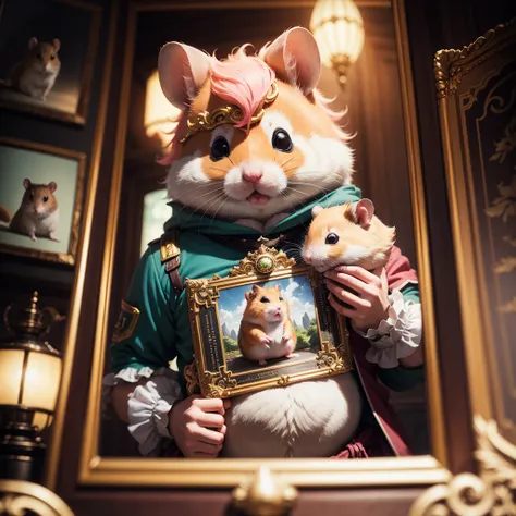 hamster, adventurer, anime_artwork, rococo, grand_photograph, polaroid, canon_5d_mark_4, neon_light, kodak_ektar, flamboyant, elaborate_detail, rococo