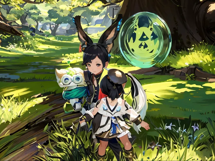 there are two people that are standing in the grass, lalafell, final fantasy 14 style, blade and soul, tranding on pxiv, hidari and vlop