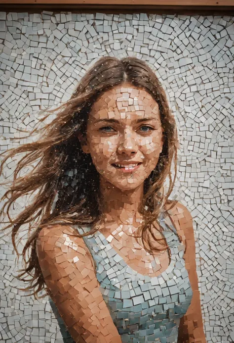 portrait of a girl ,radiation mosaic:1.2, catch the sun:0.8, like shards of glass，inject warmth and energy into a space:0.4 flas...