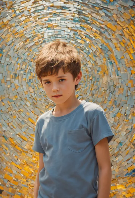 portrait of a boy ,radiation mosaic:1.2, catch the sun:0.8, like shards of glass，inject warmth and energy into a space:0.4 flash...