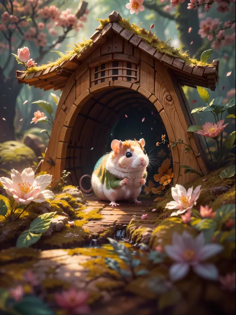 (adventurous hamster:1.1),japanese style,illustration,ultra-detailed,professional,portrait,small animal,animal friendliness,cute little creature,soft fur,curiosity,playful expression,roaming freely,exploring unknown territories,wooden sword and shield,fant...