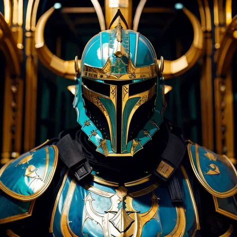 Hulking knight with horned helmet and blue armour