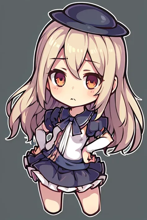 Very cute and beautiful chibi anime girl、Simple flat background、fulllllbody、Standing、extremely detailed face and eyes、Clearly outlined、solo、silk hat