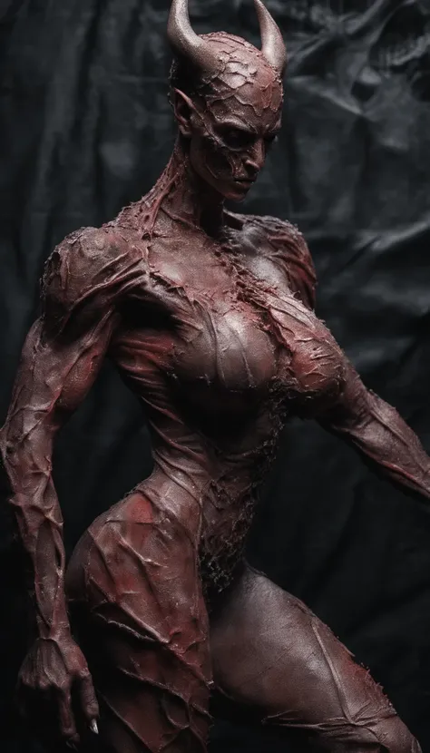 (Butchery:1.5),(Hermosa modelo femenina:1.5), (demonio con cuernos grandes:1.25),(1 super muscular succubus with flayed skin:1.5), (cubierto con un grueso traje musculoso:1.5), (Perfect anatomy exposed:1.5),  High detail, La mejor calidad, Obra maestra, De...